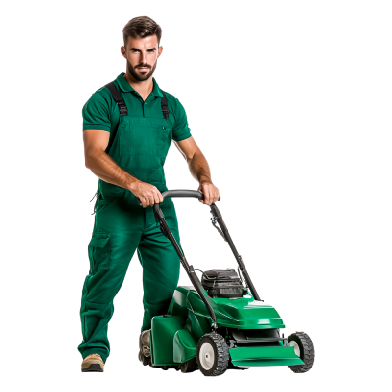 young-man-in-green-overalls-mowing-lawn-with-a-lawn-mower-free-png
